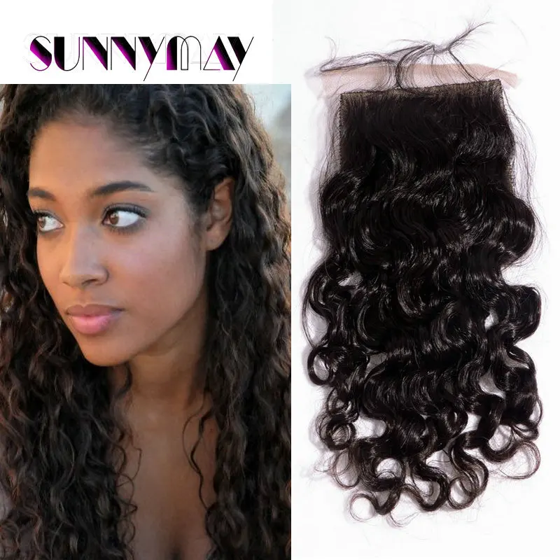 

Sunnymay Hair In Stock 7A Peruvian Curly Silk Base Closure 4*4 Peruvian Virgin Hair Lace Closure Natural Black Color Free Style