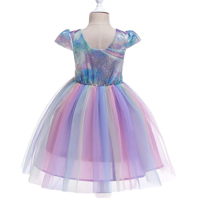 Girls Lace Rainbow Dress Children Sequined Bow Carnival Cosplay Dresses For Kids Birthday Dresses Girls Wedding Party Clothing (7)