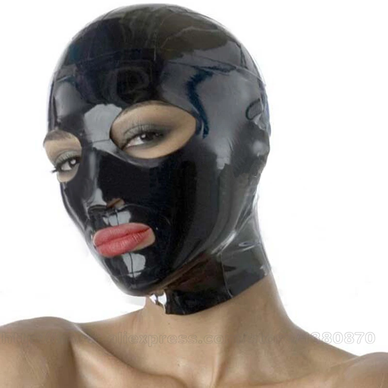 Buy  Solid Black Solid Real Sex Products Sexy Women Latex Hoods Mask Monochrome Common Hood Female LA048