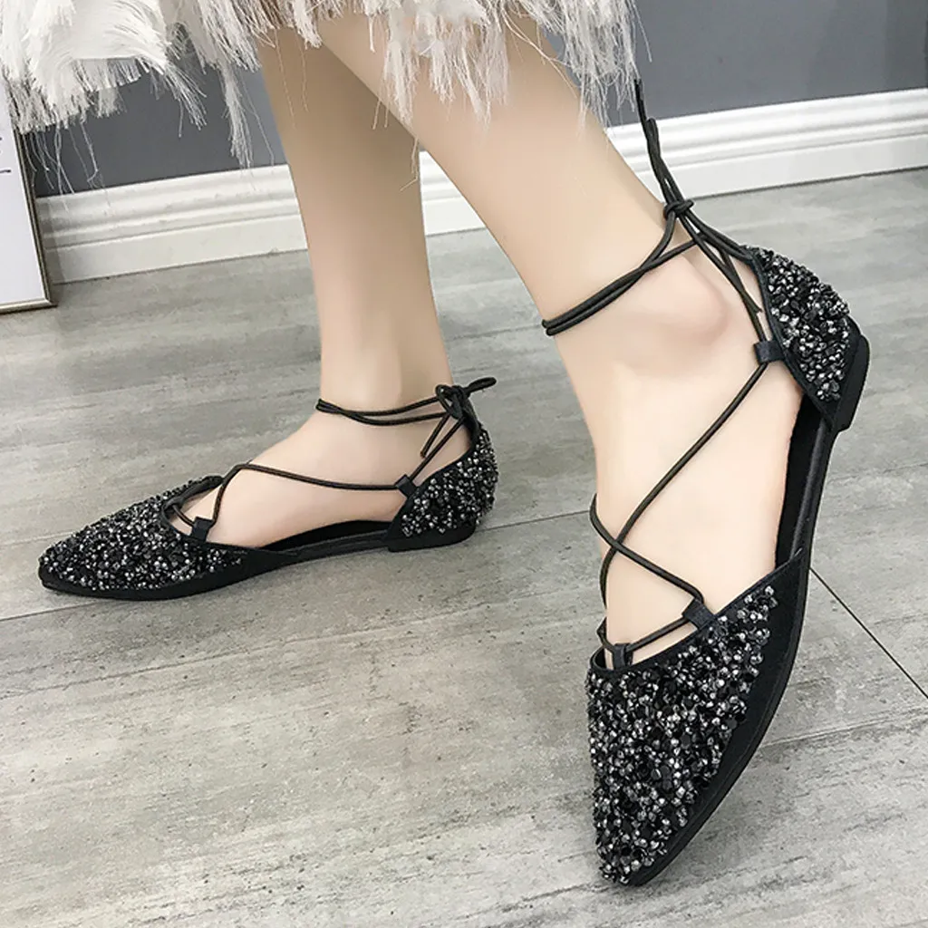 

Women's Single Shoes Pointed Shallow Mouth Work Shoes Lace-Up Dancing Shoes Comfort Flat Platform Casual Shoes zapatillas mujer