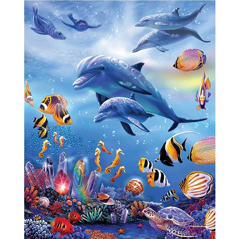

5D DIY Diamond Painting Dolphin & Fish Cross Stitch Full Diamond Embroidery Diamond Mosaic Handmade Sticker Home Decor