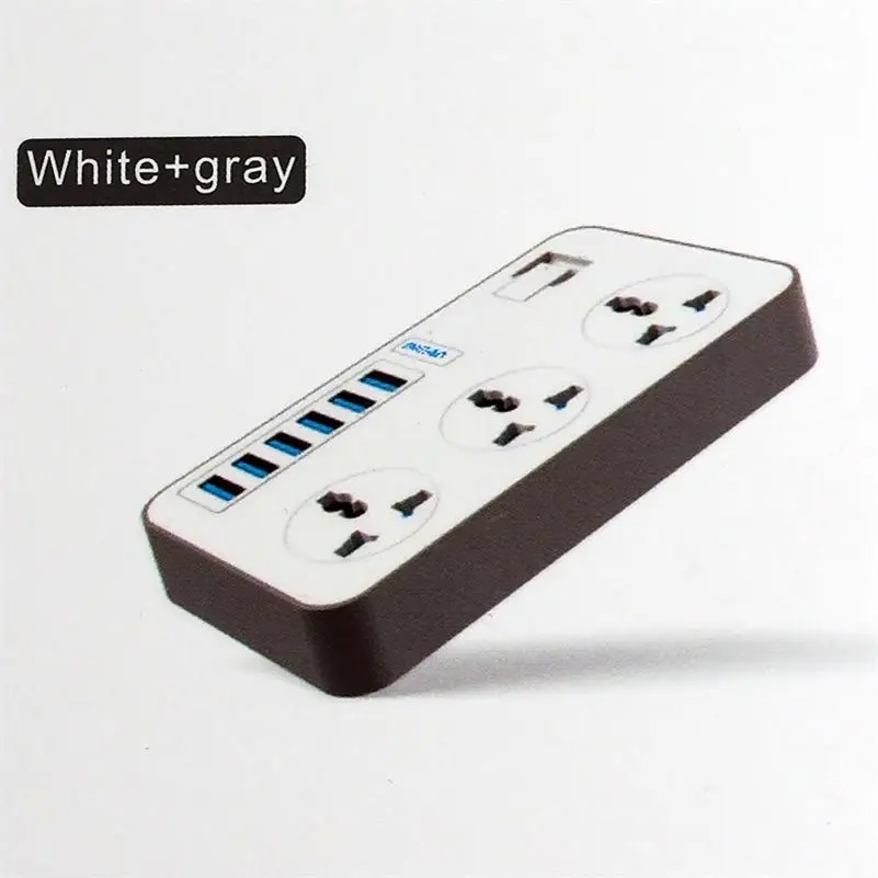 2500W Electrical Socket Extension Power Strip Surge Protection Charger 3.1A 6 USB Charger Adapter 3 AC Outlet Portable Splitter - Цвет: Gray-White