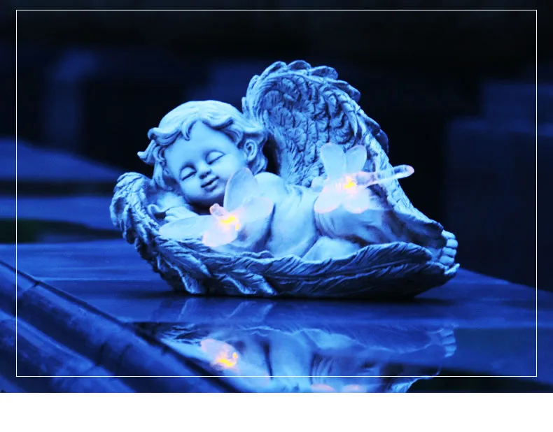 Последняя горячая Распродажа красивые светодиодные садовые солнечные светильники ночные светильники Спящий ангел мальчик смола скульптура статуя Газон лампа