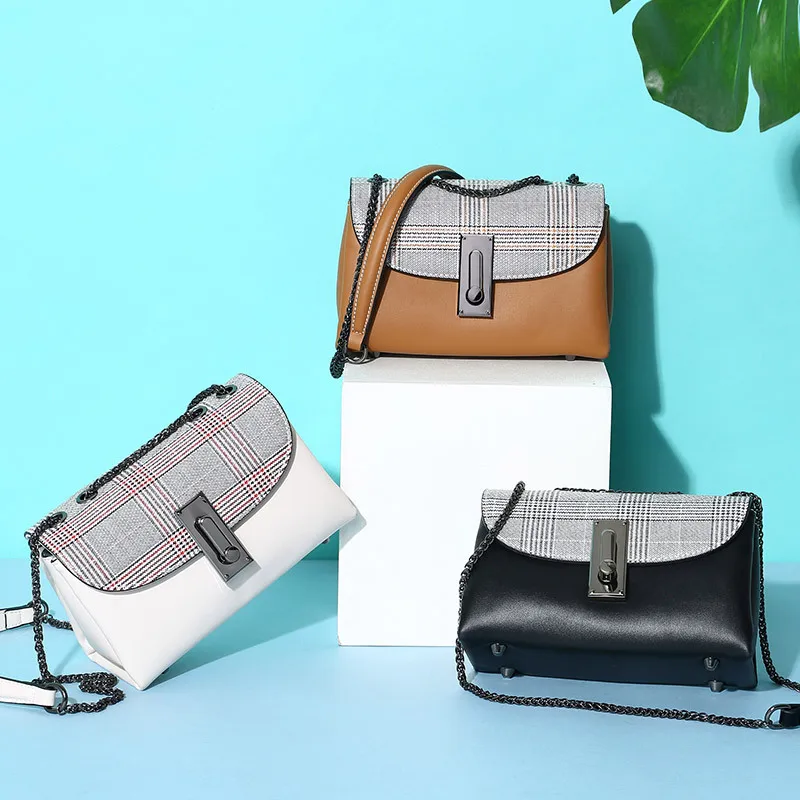 

Vintage Women Flap PU Leather Houndstooth Crossbody Bags Chains Plaid Shoulder Bags for Office Lady Shopping Christmas Gift