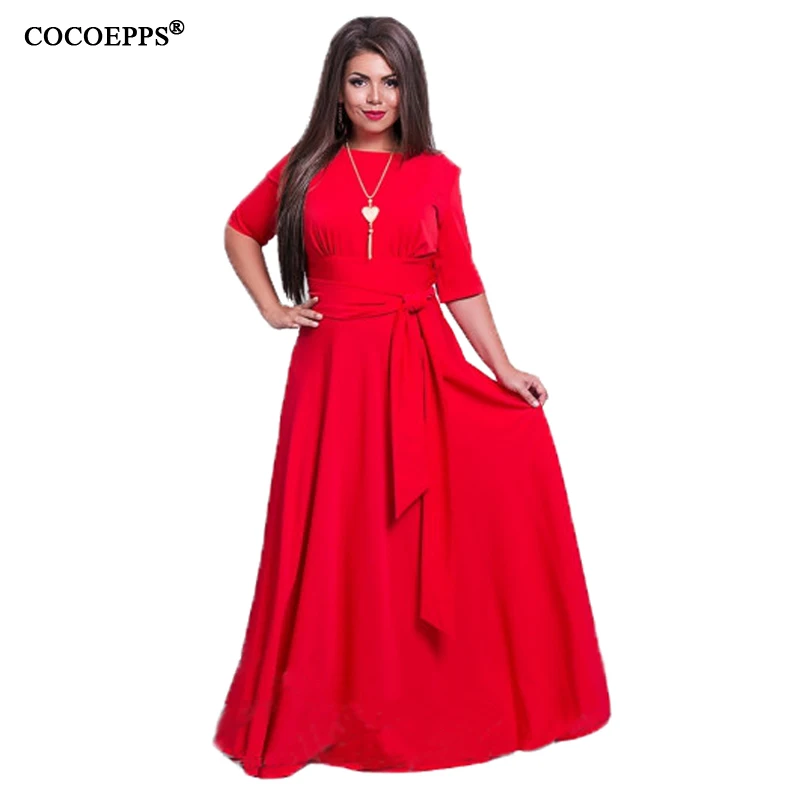 COCOEPPS Plus Size Women Long Floor Dress Autumn Large Size 5XL 6XL Maxi Dress Elegant Party Club Sexy Big Size Open back dress - Цвет: Red