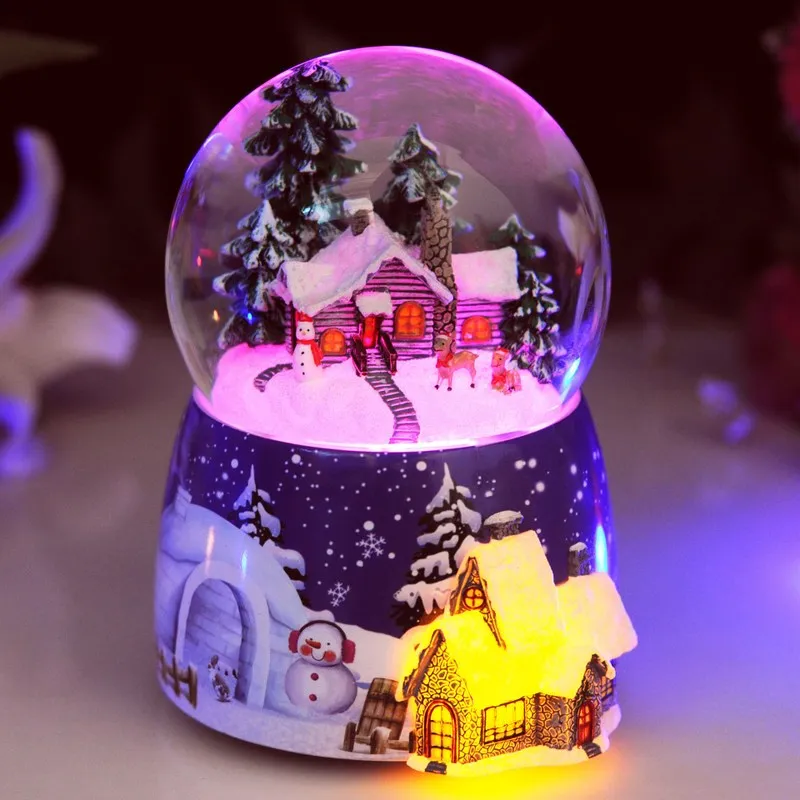 

Free shipping Christmas Rotary Luminous Snow Crystal Ball Music Box Eight Music Box for Children's and Girls'Birthday Gifts