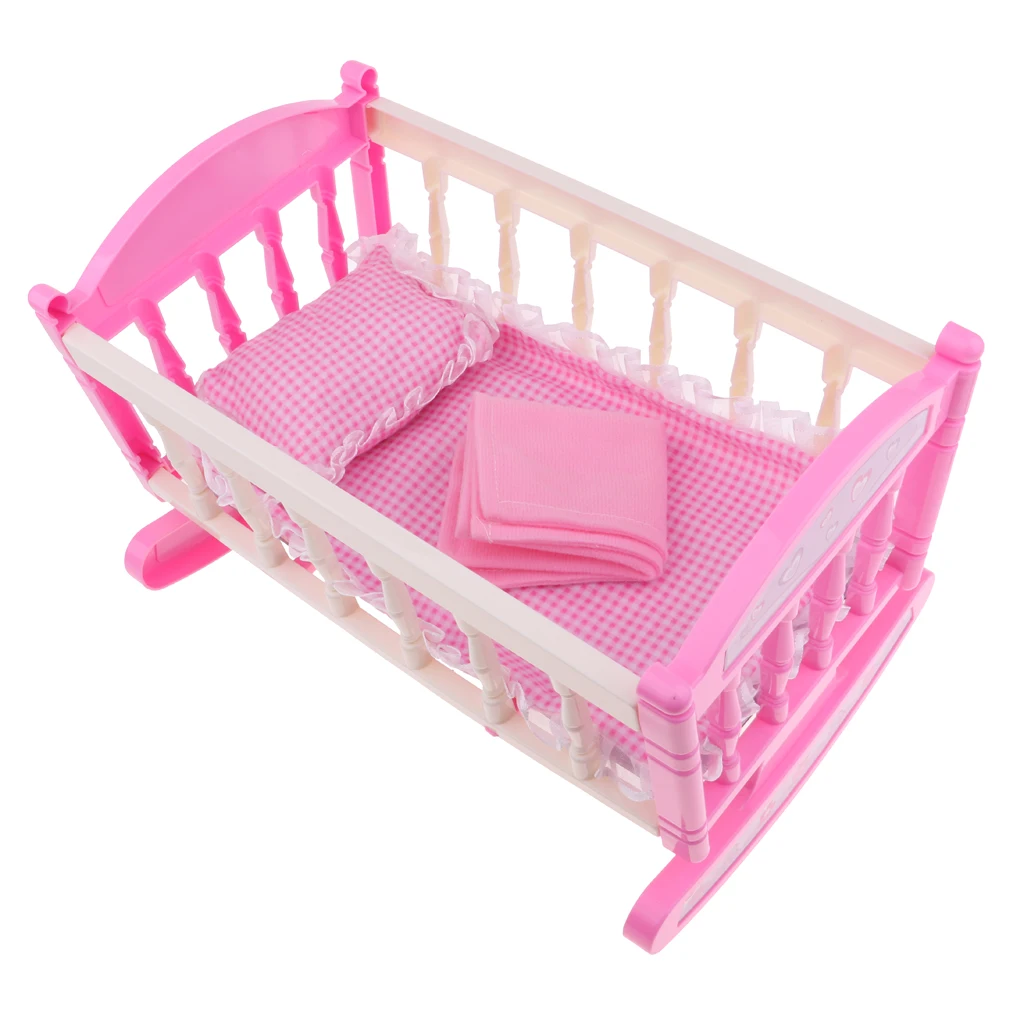 

Pink 29*20cm Cradle Bed With Pillow Quilt Kit For 9-11 inch Reborn Baby Girl Dolls Accessory Kids Pretend Play Toy Gift