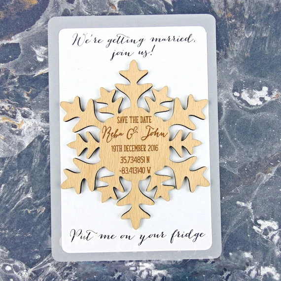  Snowflake Save the Date Save the Date Magnet Wood Save the Dates Wedding Invitation Wedding Favors  - 32839494941