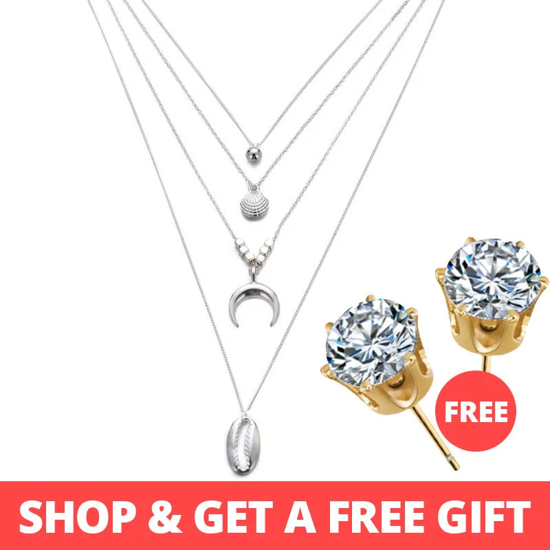 Buy-1-Get-1-Gift-New-Gold-Sliver-Multi-layer-Necklace-For-Women-Girl-Shell-Choke
