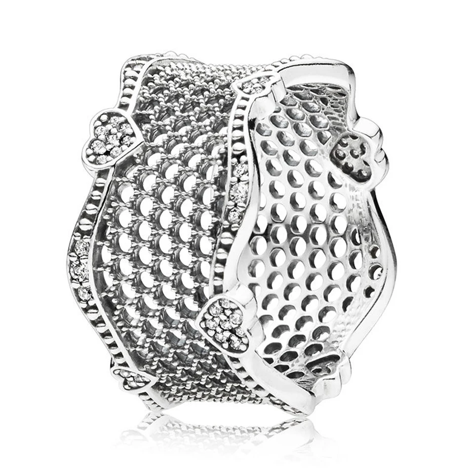 

Authentic 925 Sterling Silver Openwork Lace Of Love With Crystal Ring For Women Wedding Party Gift fit Lady Jewelry