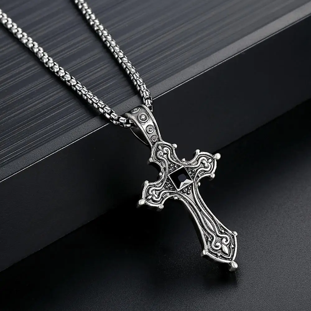 

EVBEA Cross Necklace Stainless Steel Two Tone Cross Pendant Necklace Cord Christian Gifts for Dad Men Serenity Prayer(2 Chains