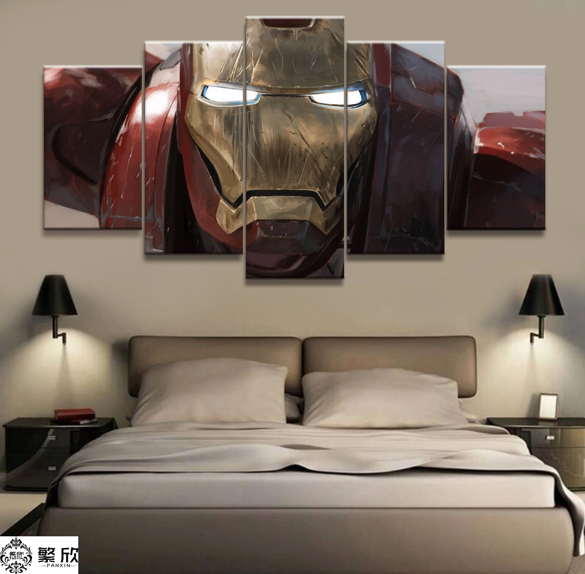 

Hot Sales Without Frame 5 Panels Picture Iron Man Marvel Film Canvas Print Painting Artwork Wall Art Canvas Painting Wholesale