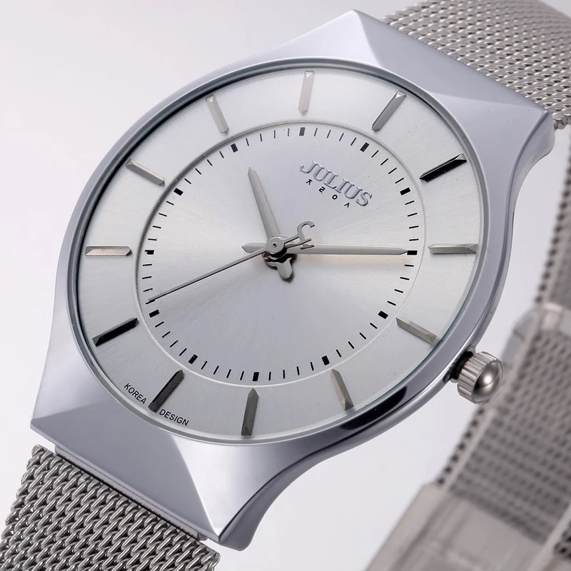 Meilleur Top Mode Classique Marque Julius Montres Hommes Quartz Sport Montre Boîtier Ultra Mince En Acier Inoxydable Maille Ceinture Relogio Masculino