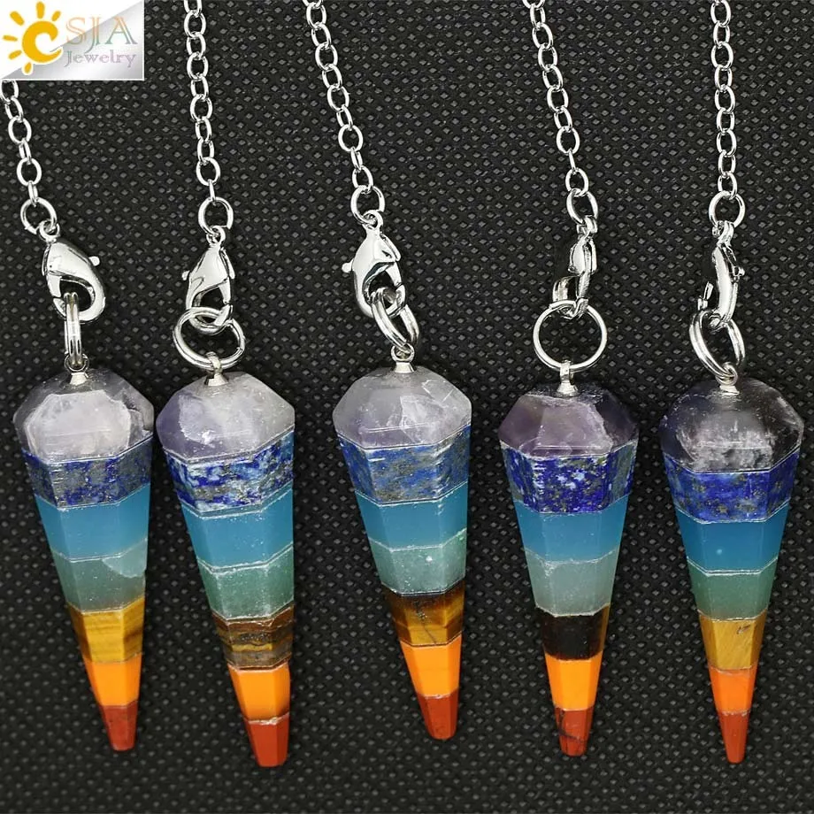 Bullet Shape Hexagon Cone Faceted Rainbow Layered Pendulum