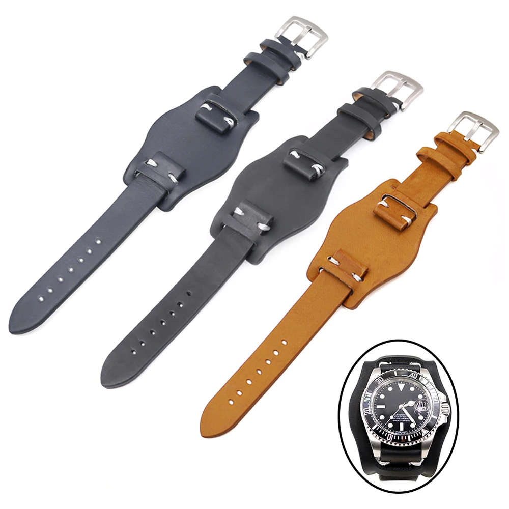 CARLYWET20mmBlackBrownDarkblueLeatherPadWristWatchBandStrap