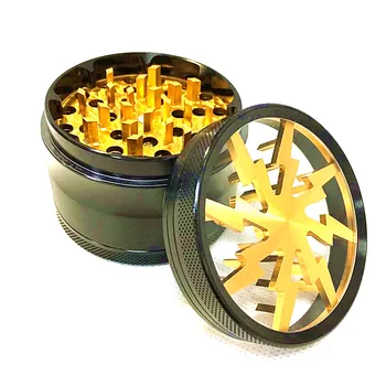 

4 Levels 2.5'' Aluminum Lightning Pattern Clear Top Herb Grinder (gold) Lightning Tobacco Spice Crusher Miller