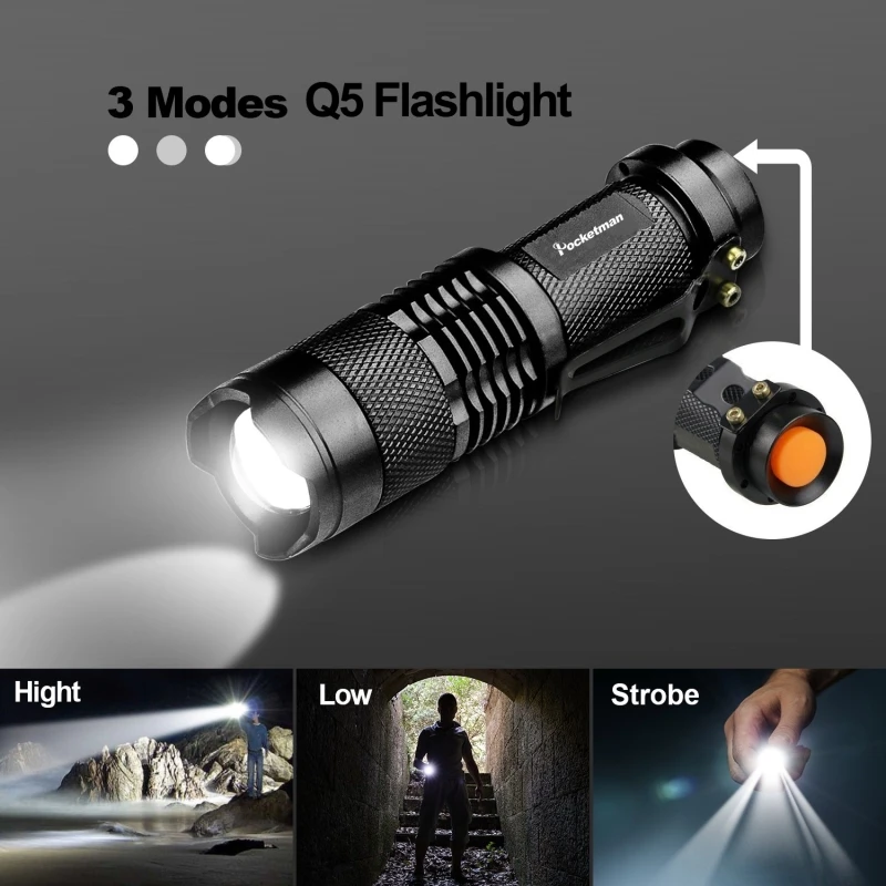 4000лм мини светодиодный светильник-вспышка Q5 T6 светодиодный фонарь с регулируемым фокусом, светильник-вспышка, лампа с батареей 14500 и 18650, подарок