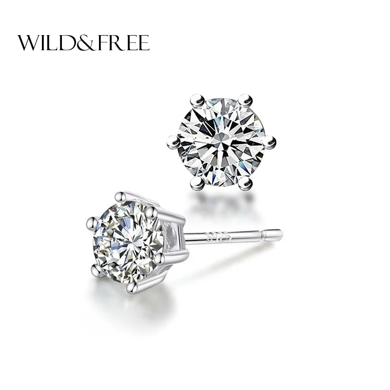 Wild &amp Free Роскошные серьги-гвоздики из стерлингового серебра 925 пробы для женщин и