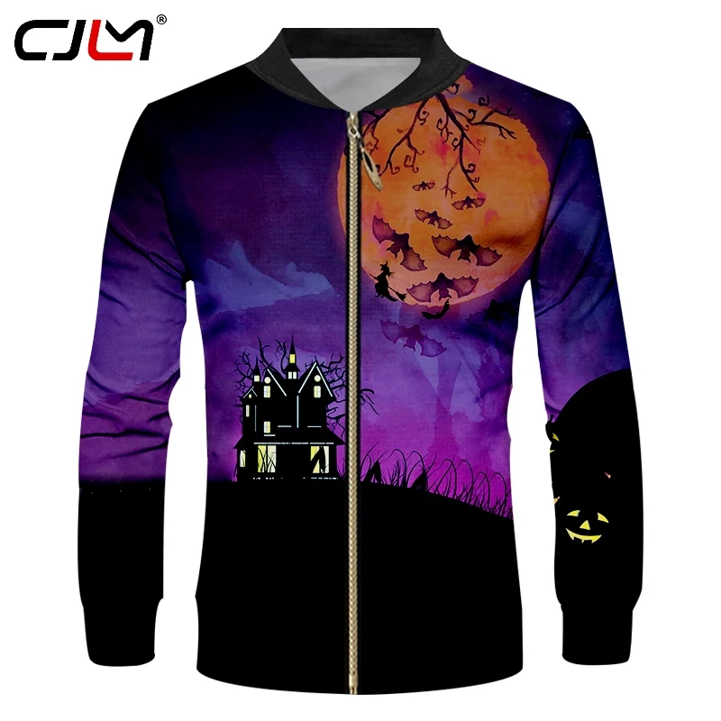 

CJLM Winter Halloween New 3D Men's Zipper Sweatshirt Printed Pumpkin And Bat Man Gothic Streetwear Zip Jacket 5XL Wholesale