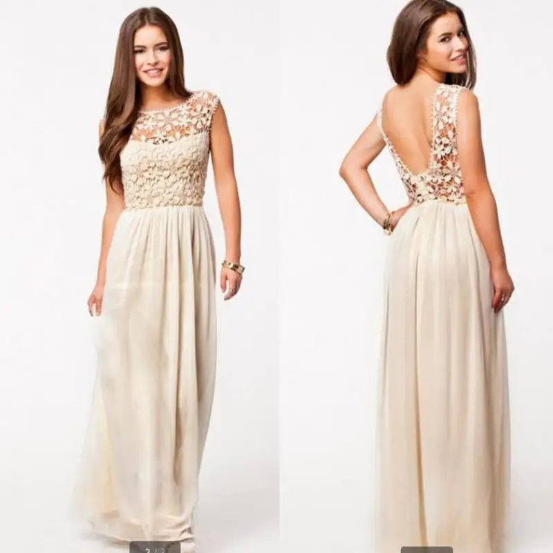 

2019 European Fashion Lace Dress Women Floor-length Hollow-out Bodycon Backless Dress Sleeveless Pleated Dress Free Shipping