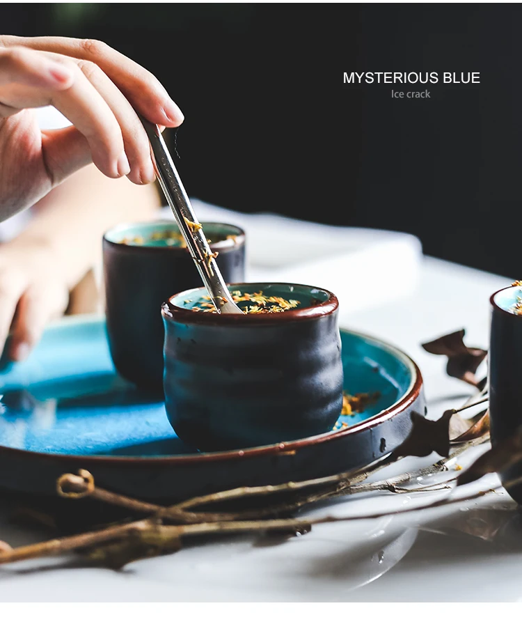 KINGLANG керамическая японская ледяная треснутая глазурь посуда набор для чая голубая чайная чашка Питьевая ручная чашка Ретро прямая домашняя кружка