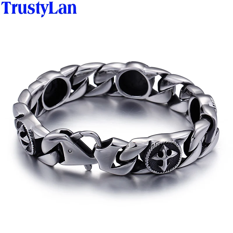Мужской браслет рокер из нержавеющей стали TrustyLan в стиле панк|cross bracelet|stainless steel mens