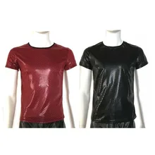 Модные футболки, мужские сексуальные топы из лакированной кожи для фитнеса, футболки для мужчин, сценическая футболка с круглым вырезом, Сексуальная мужская повседневная одежда