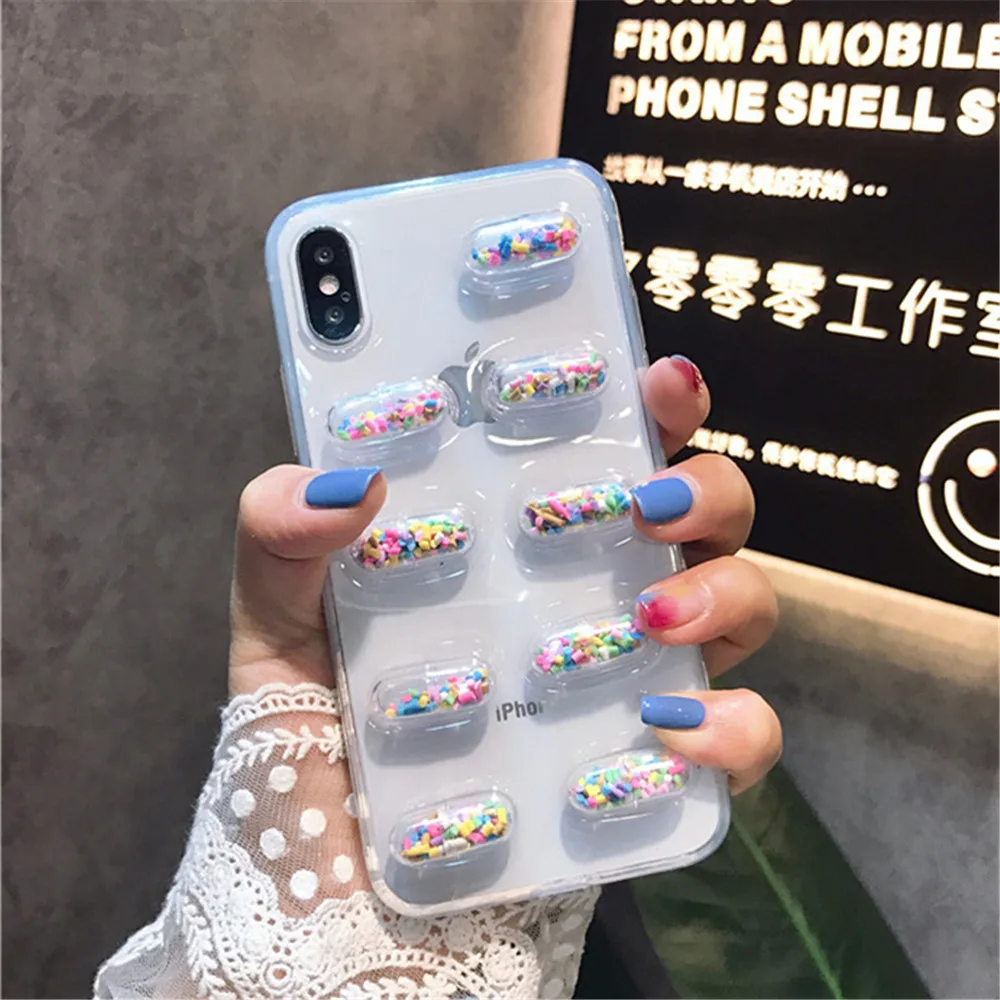 

Phone Case For iPhone 7 Capsule 3D Pills High quaity Soft Silicon TPU Anti-knock Back Cover For iPhone 6 S 8 X Plus Coque Fundas
