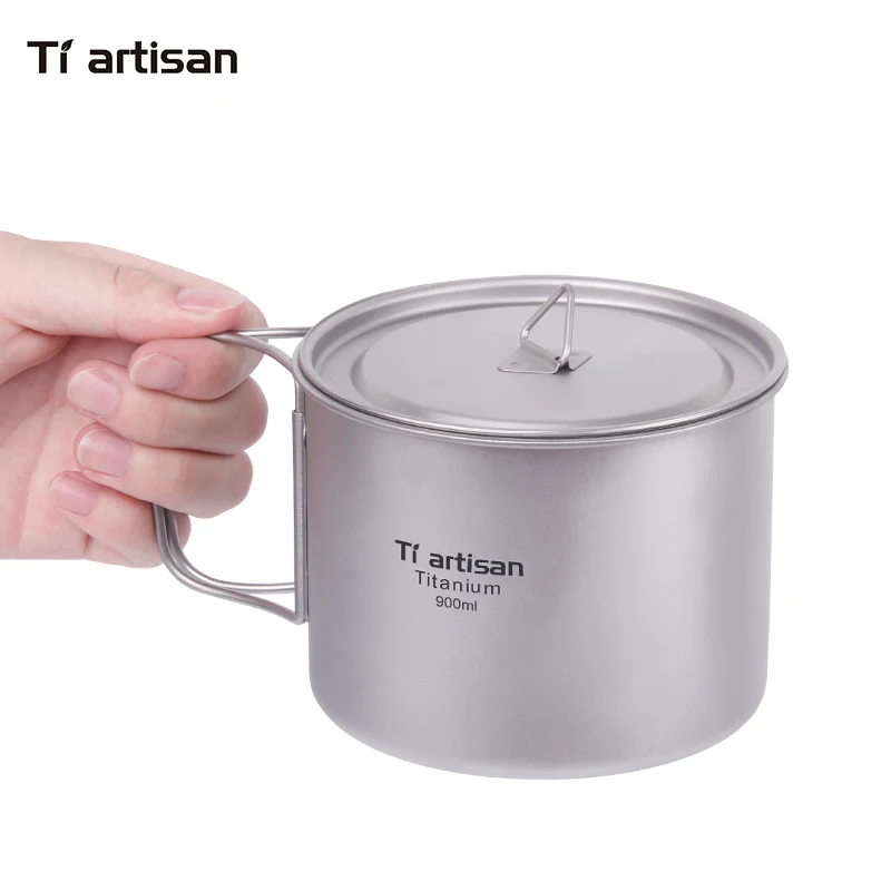 Tiartisan 900ml Pure Titanium Pot Outdoor Camping Ultralight Titanium Bowl with Cover larger Capacity Picnic Cookware