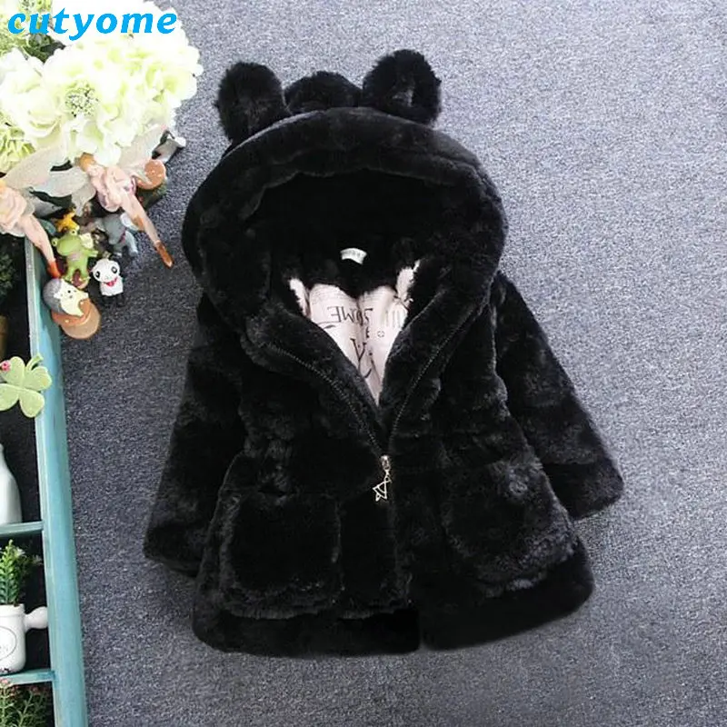 Thick Baby Coat 2021 Winter Clothes For Children Girls Faux Fur Pink White Black Hooded Kids Jacket Warm Outerwear | Детская одежда и