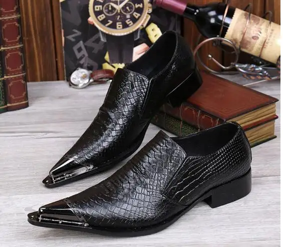 Новинка года; мужские черные кожаные туфли; Мужские модельные туфли с металлическим верхом; Дизайнерская обувь; мужские EU38-46! Zapatillas hombre