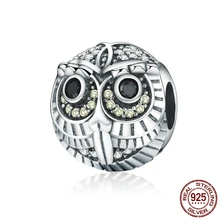 Высокое качество 925 пробы серебряный Прекрасный Яркий сова животное Шарм бусины подходят Pandora браслет ожерелье ювелирные изделия