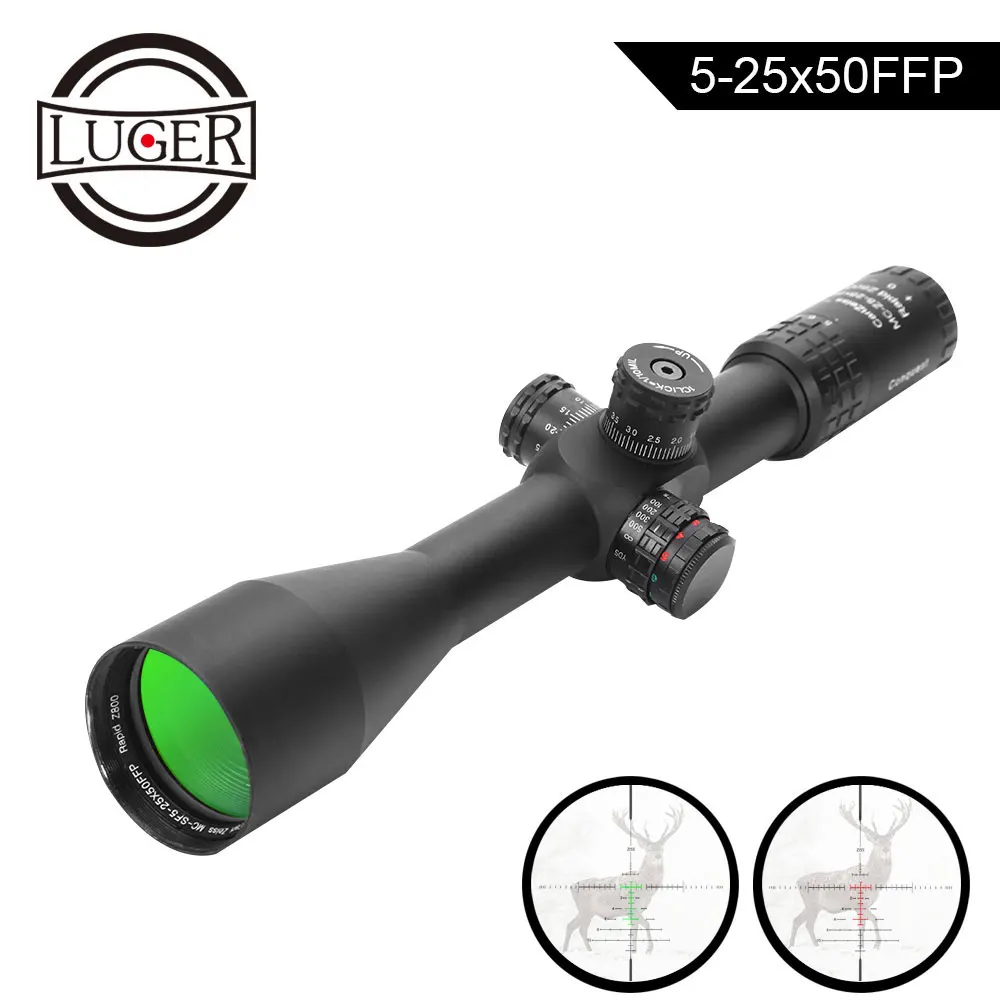 

LUGER 5-25x50 FFP Conquest Rifle Scope Side Parallax Tactical Optics Hunting Scopes R/G/B Illuminated Reticle Rifle Gun Scope
