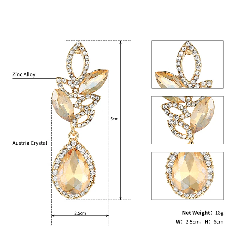 QYY Fashion Austrian Crystal Wedding Water Drop Earrings for Bride Bridesmaids Alloy Bridal Party Earrings