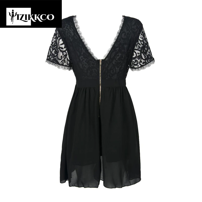 2018 летнее платье Для женщин Глубокий V Кружево пикантные Платья для Высокая талия