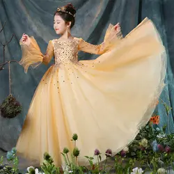 Роскошные Принцесса сладкий цветок бальное платье Squined платье вечерние платье для Святого Причастия Дети Театрализованное для свадьбы