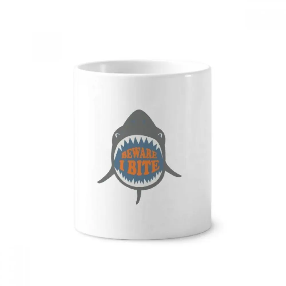 

Beware I Bite Shark Illustrate Toothbrush Pen Holder Mug White Ceramic Cup 12oz
