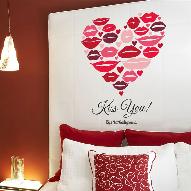 red lips of love vinyl wall stickers home decor diy wedding bedroom