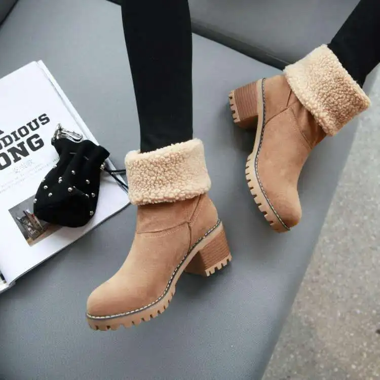 

2019 Women Boots Winter Outdoor Shoes Comfortable soft Snow Ankle Boots Flock Warm Bootie Female high heels platform wedges