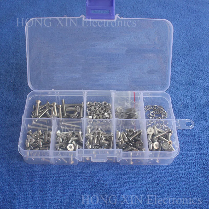 

300pcs/set Assortment Kit Stainless Steel Hex Socket Screw Bolt Nut M3 Flat head Repair Tool Hardware Fastener PCB screw