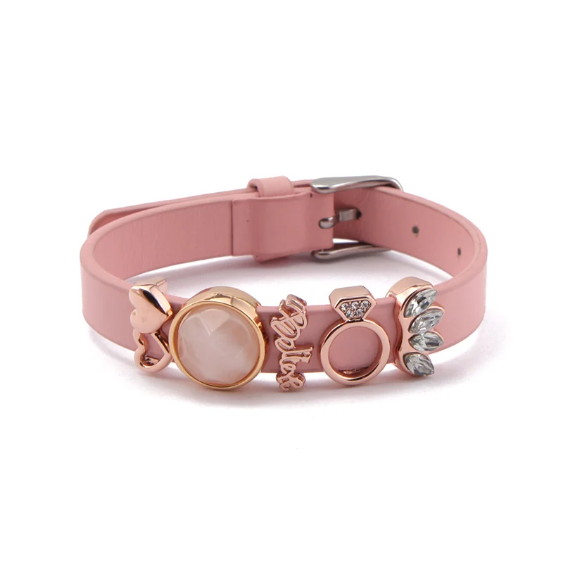 SANSHOOR Лидер продаж браслеты наборы нежный розовый и молочный цвет кожаные браслеты с камнями желаний Свадебные шармы с надписью Believe - Окраска металла: Pink Set