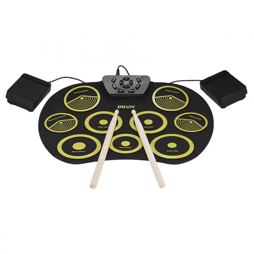 SLADE портативный электронный 9 подушечек скручивающийся силиконовый барабан с барабанными палочками и поддерживающей педалью детский студенческий тренировочный барабан