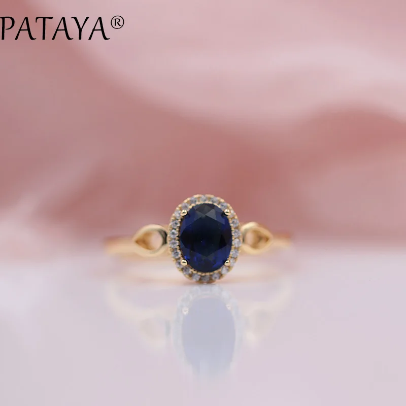 

PATAYA New Arrivals Women 585 Rose Gold Wedding Party Jewelry Dark Blue Rose Red Oval Natural Zirconia Simple Exquisite Rings