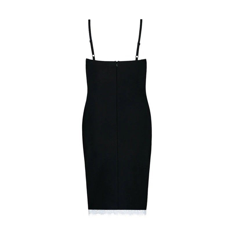 INDRESSME New Women Black Bandage Spaghetti Strap Sleeveless Lace Bodycon Backless New Vestidos Summer Party Club Dress