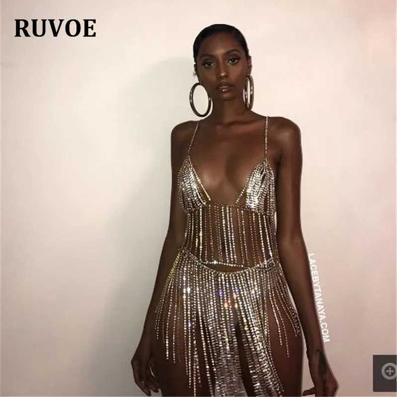 

New Arrival Two Piece Set Crystal Sliver Color Tassel Hollow Out Celebrity Night Club Party Dress Shinny Sexy Women Dresses YX60