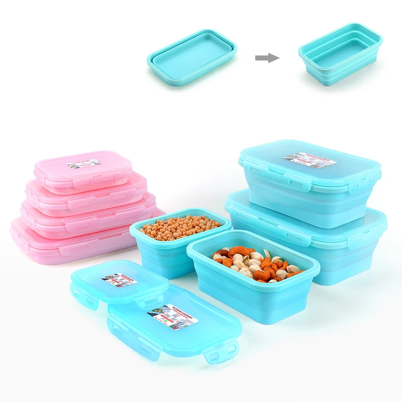 

Silicone Collapsible Lunch Box Food Storage Container Free Microwavable Portable Picnic Camping Rectangle Outdoor Box