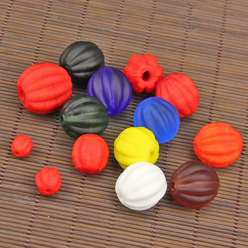 

10pcs/lot Ancient Frosted Craft Pumpkin Shape Lampwork Beads 6 8 10 12 14 16 18 20mm Multi Colors Glass Spacer Beads DIY Jewelry