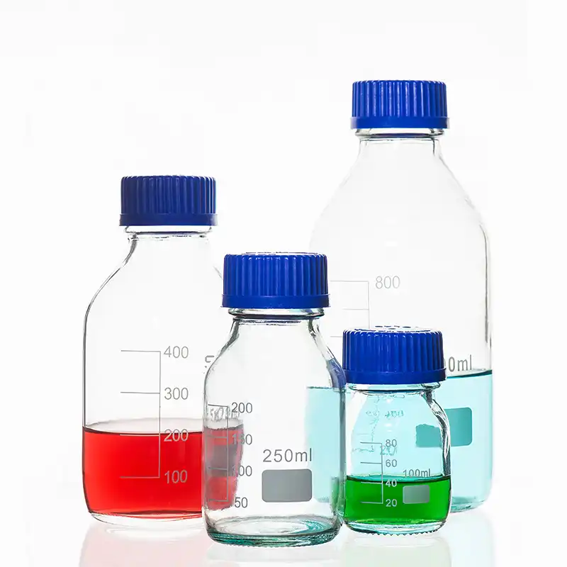 3 Pieces Lab Glassware Glass Reagent Bottle With Blue Screw Cap 50ml
