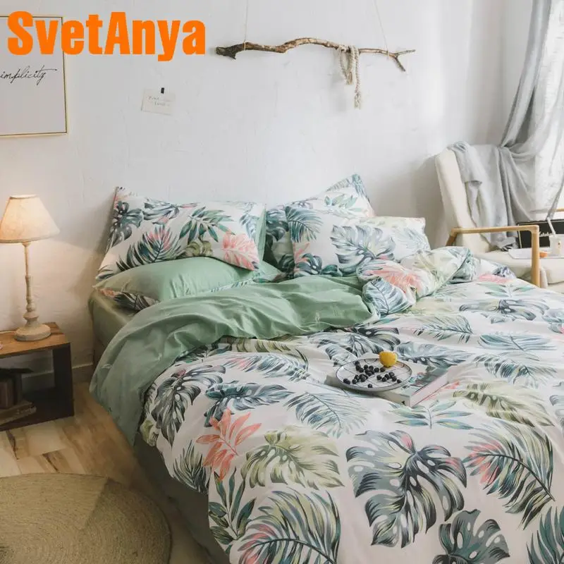 

Svetanya Cotton Bedding Set Leaves printing flat sheet pillowcase Duvet Cover Linen sets