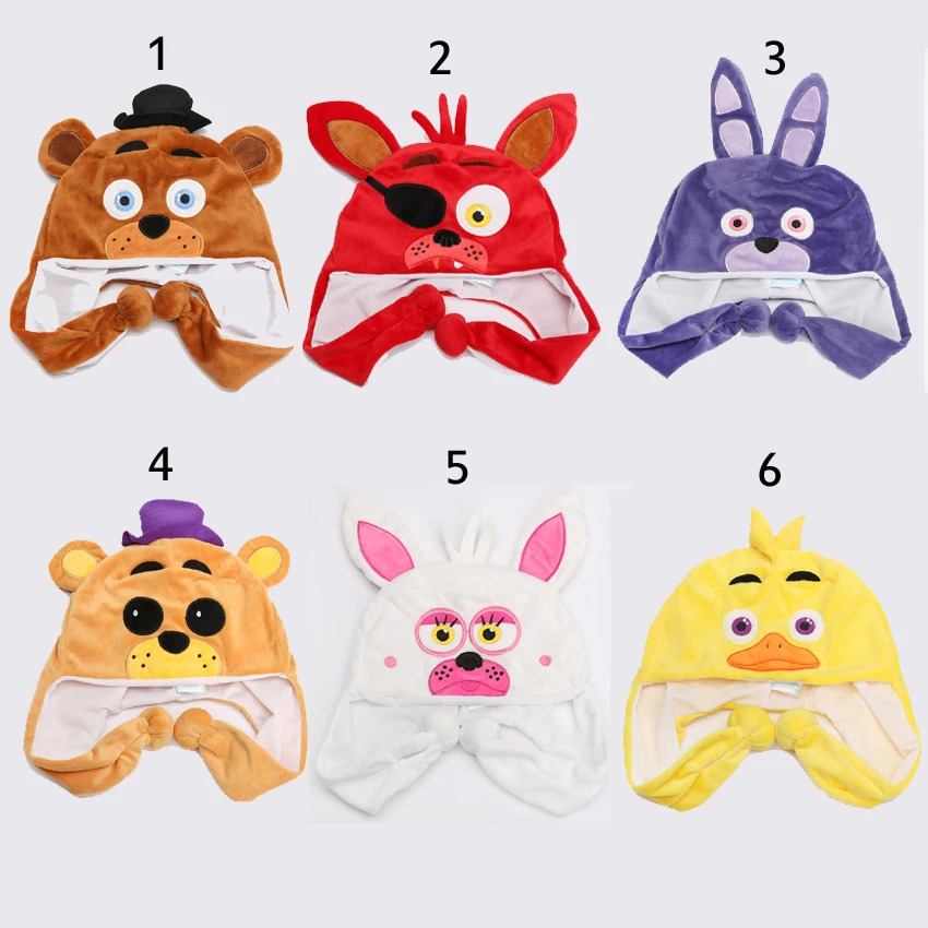 

Five Nights At Freddy's FNAF Plush Toy Freddy Fazbear Foxy Bonnie Chica Beanie Hat Winter Ear Protector Cap Warm Fluffy Earflap